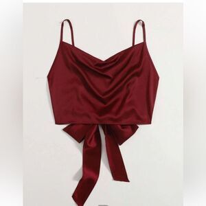 SHEIN Elegant Red Satin Tie-Front Cami Top NWT Size Small